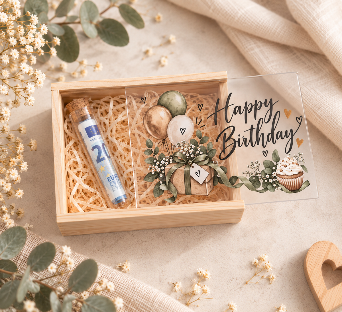 Personalisierte Geschenkideen: Geldgeschenk zum Geburtstag in Holzbox
