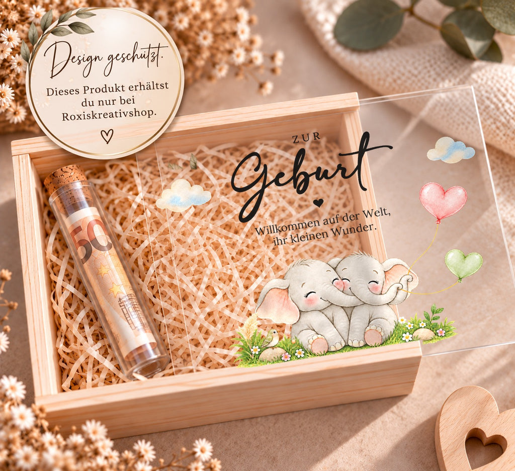 Holzkiste zur Geburt im Zwillings-Design, Design nur bei RoxisKreativShop