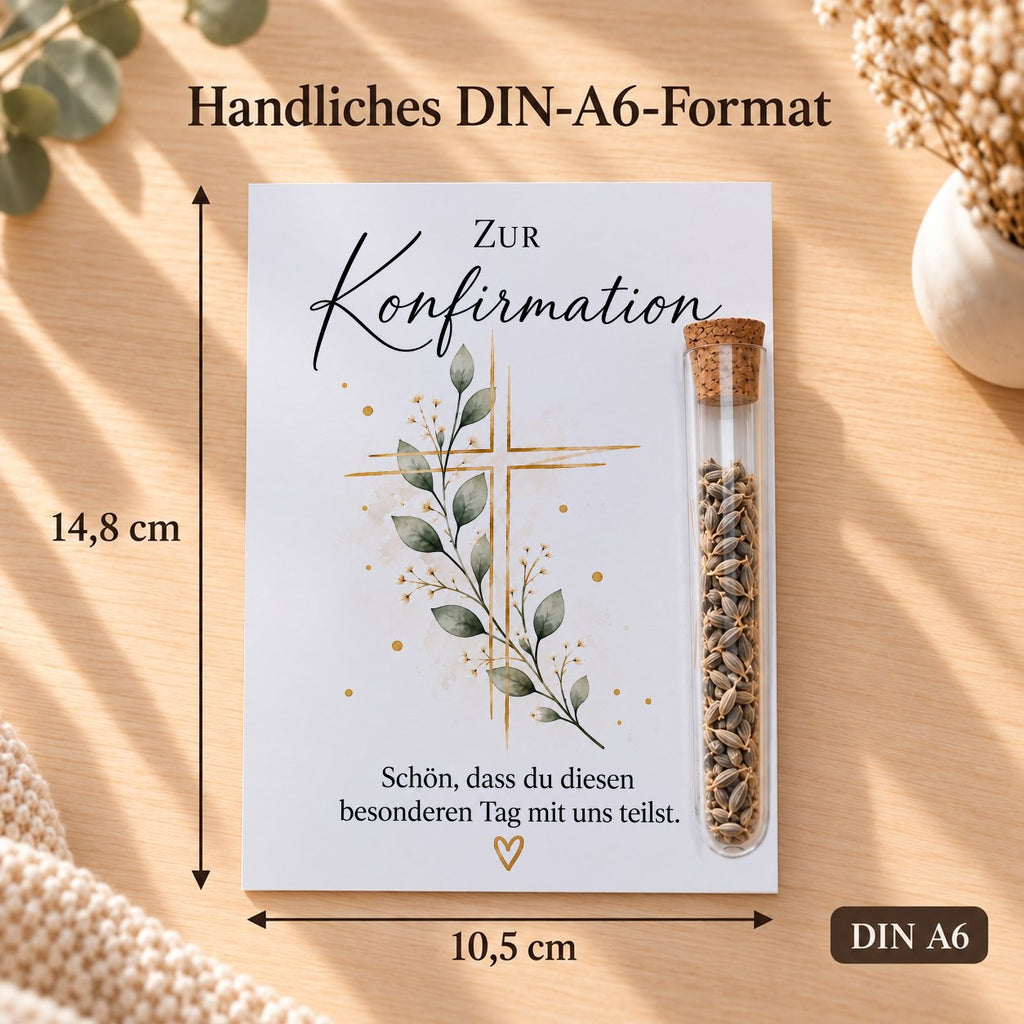 Gastgeschenk Konfirmation im DIN-A6-Format, 10,5 × 14,8 cm, Motiv Kreuz
