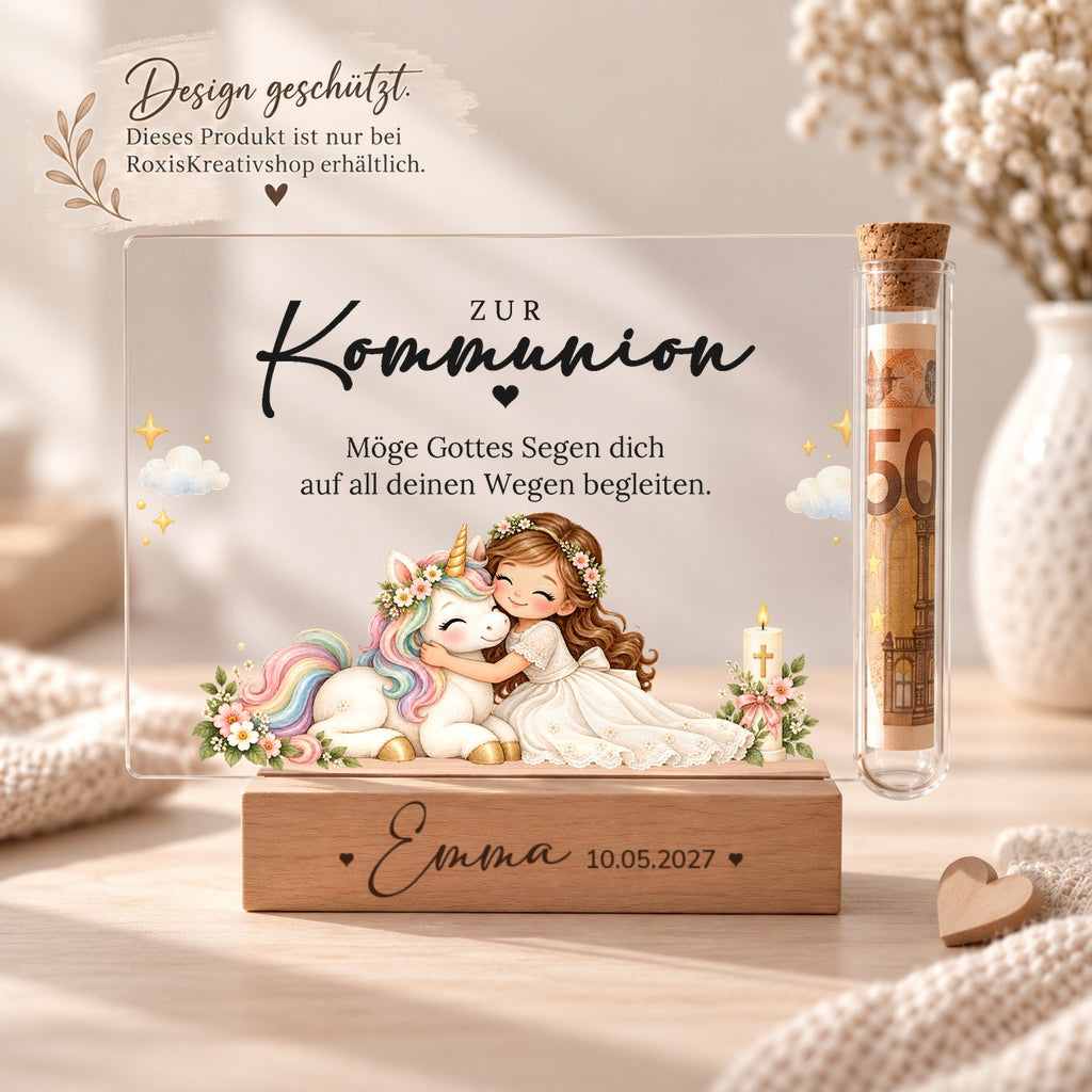 Acryl-Aufsteller zur Kommunion im Einhorn-Design, Design nur bei RoxisKreativShop