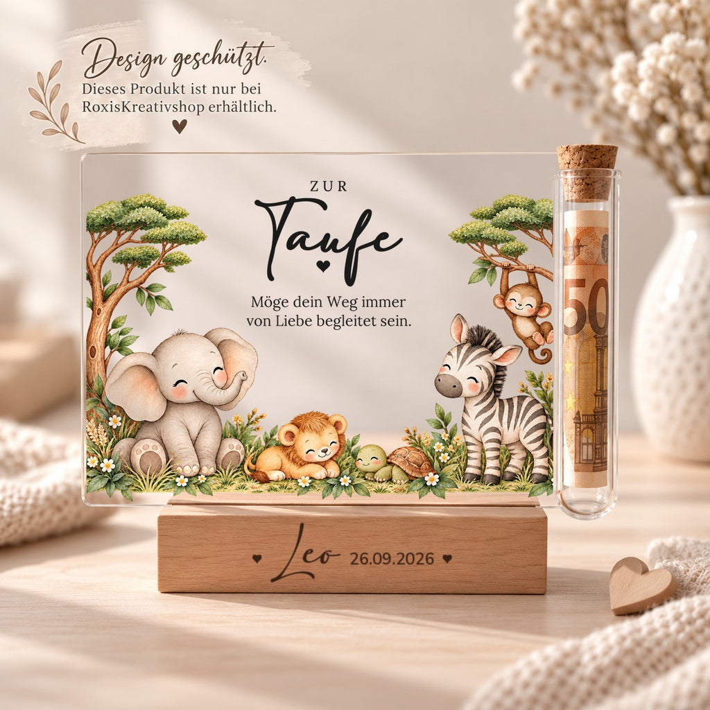Acryl-Aufsteller zur Taufe im Safari-Design, eigenes Design von RoxisKreativShop