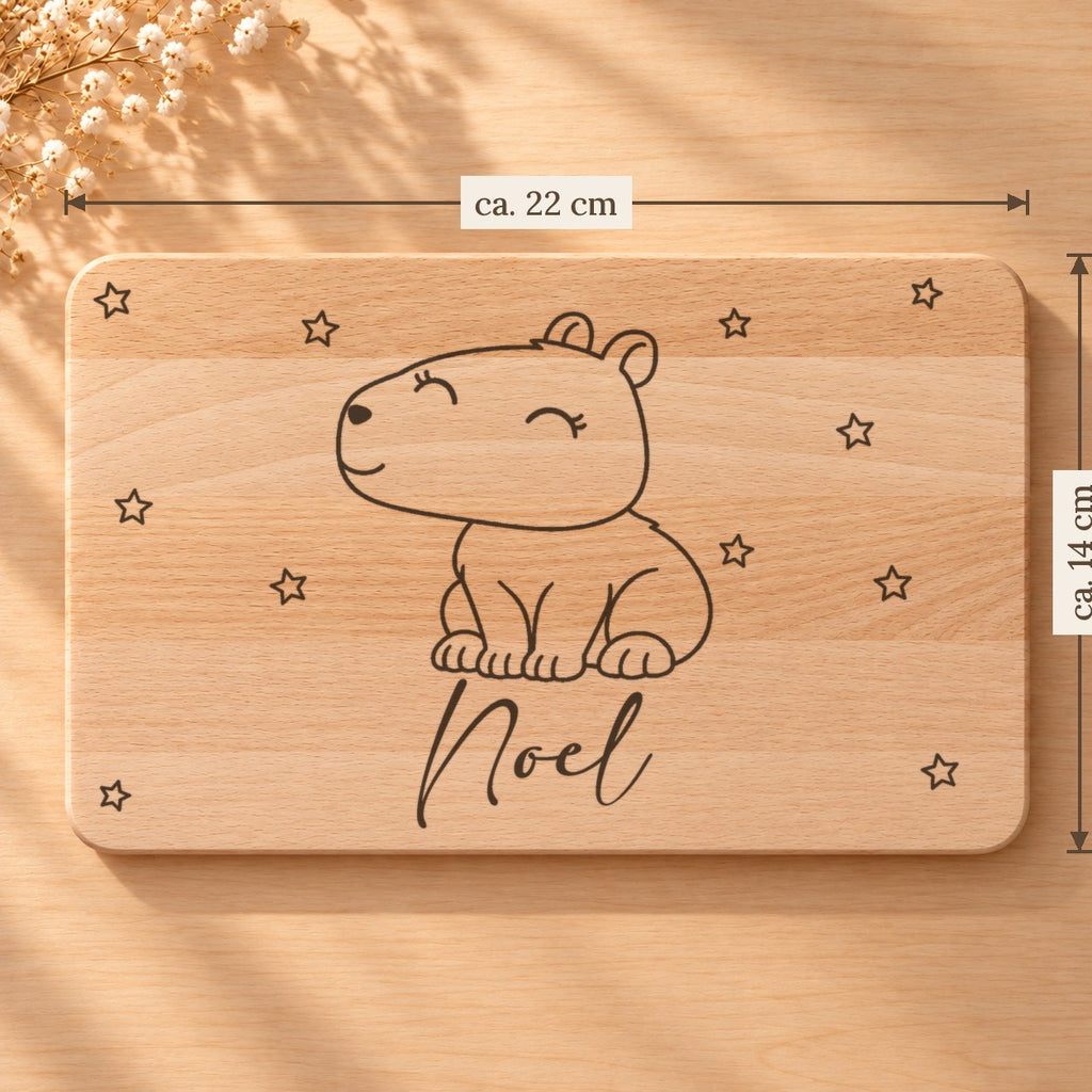 Frühstücksbrettchen mit einem Capybara, Maße ca. 22 × 14 cm