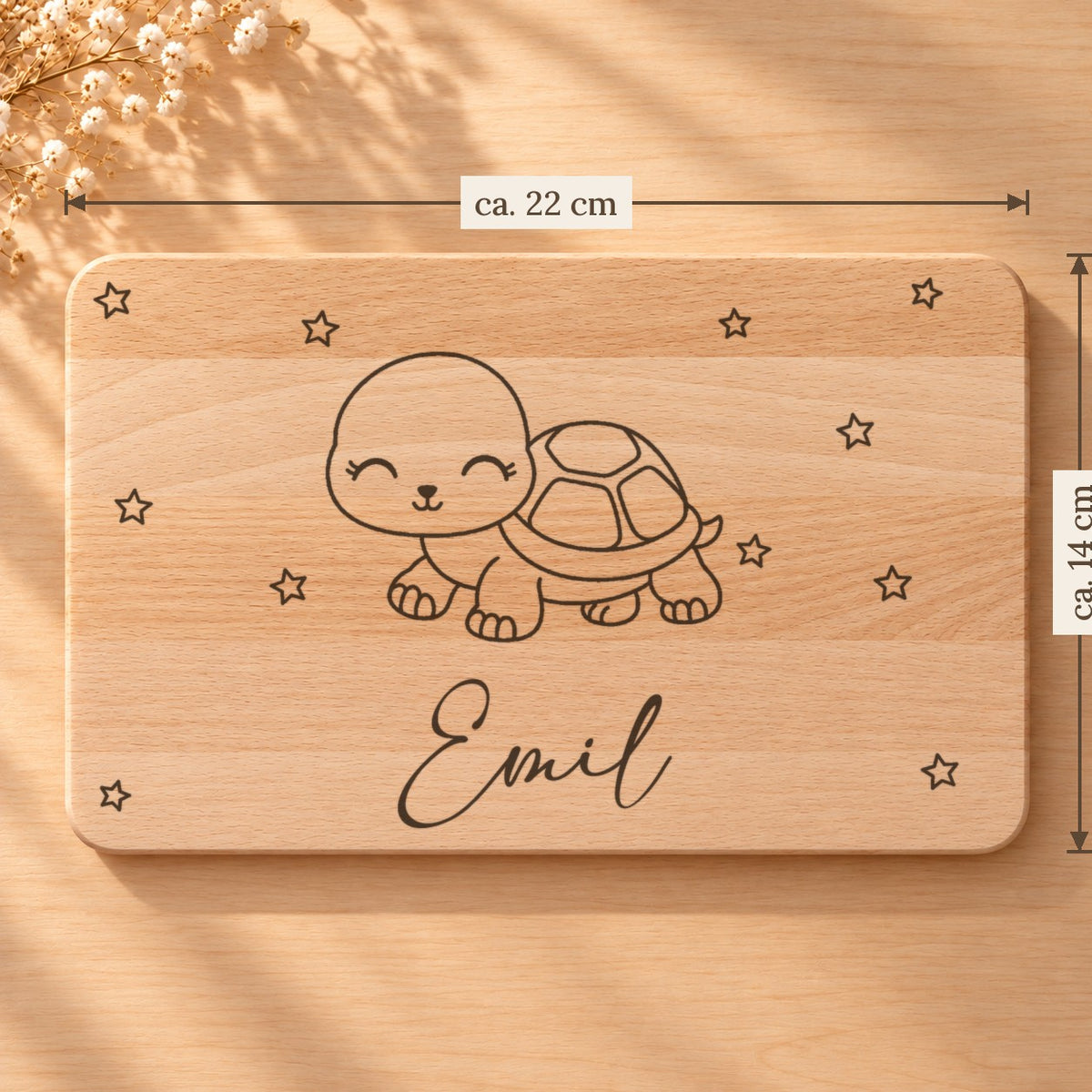 Frühstücksbrettchen mit einer Schildkröte, Maße ca. 22 × 14 cm