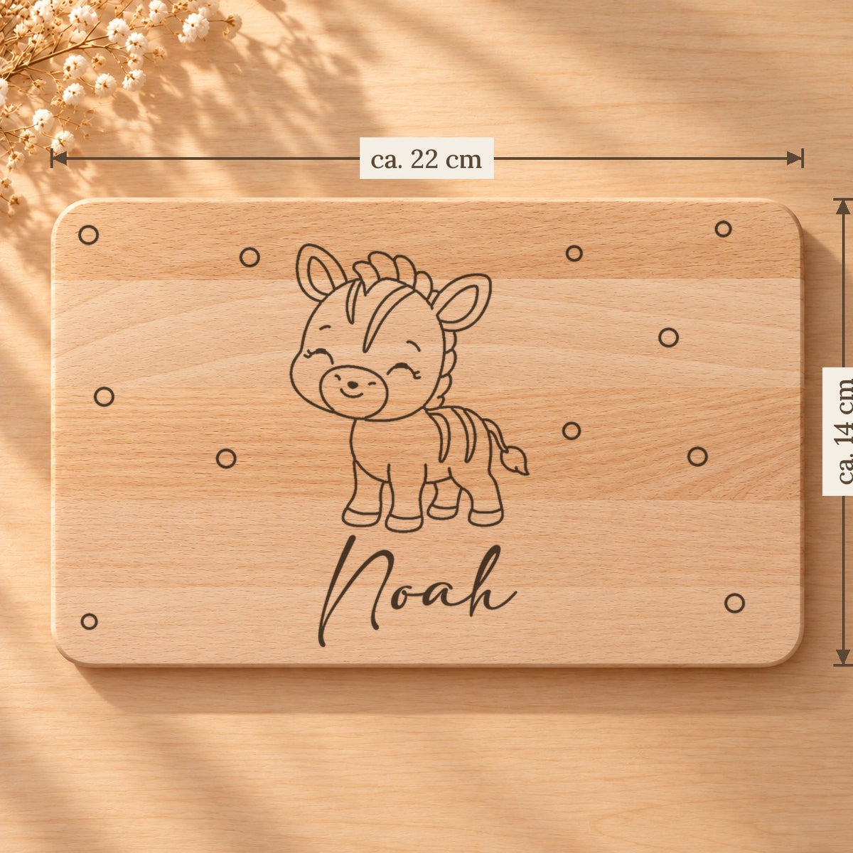 Frühstücksbrettchen personalisiert, Maße ca. 22 × 14 cm