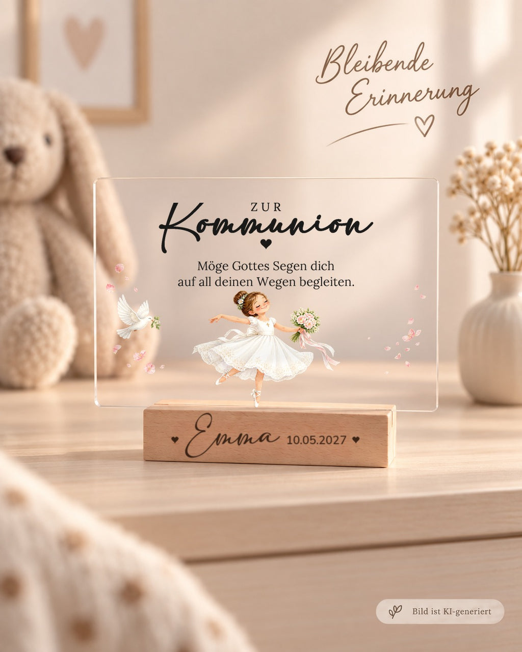 Acryl-Aufsteller zur Kommunion mit Mädchen tanzt als Ballerina als Erinnerung im Kinderzimmer