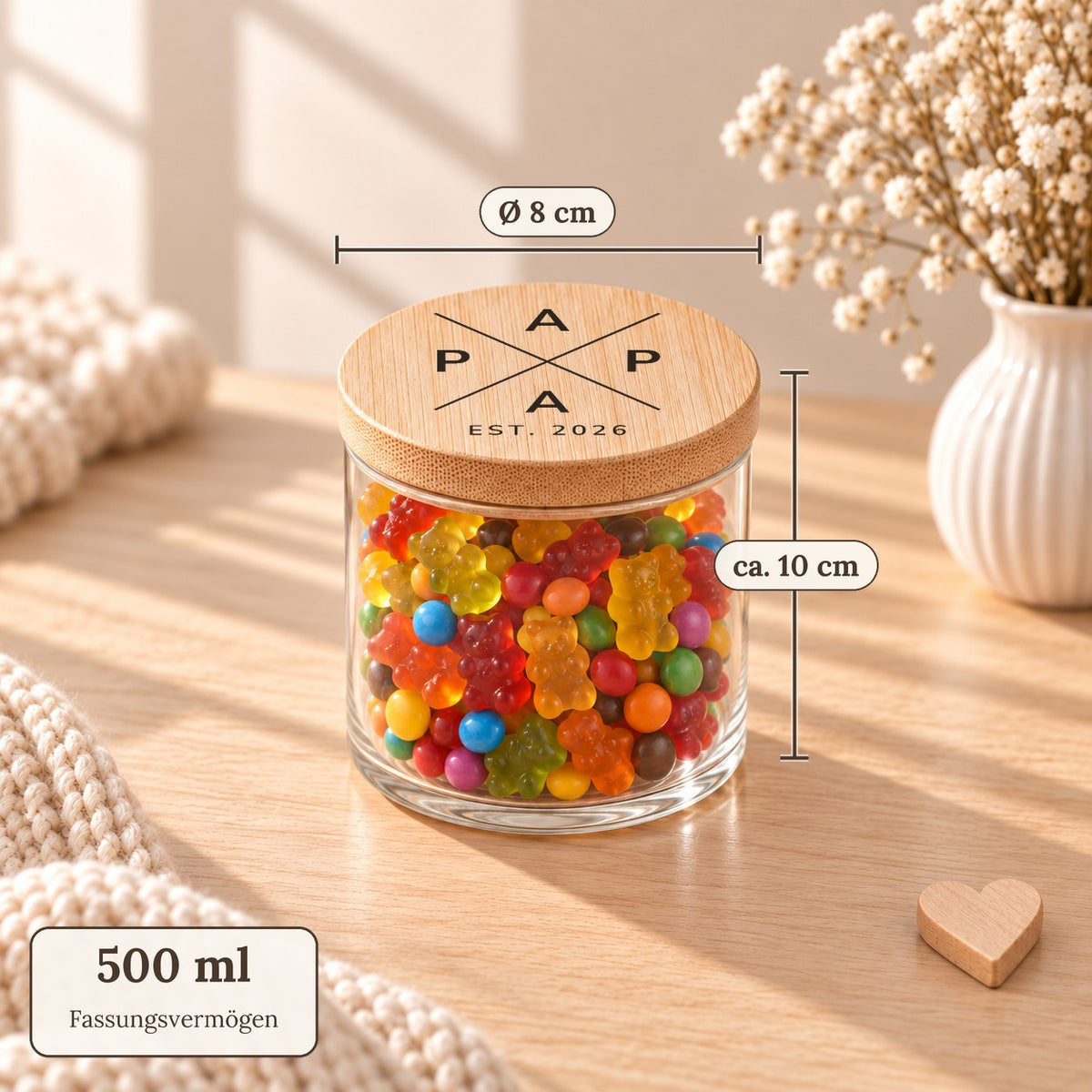 Vorratsglas „PAPA EST.“ als Geschenk für den werdenden Papa, Maße: 500 ml, ca. 10 cm hoch, Deckel Ø 8 cm