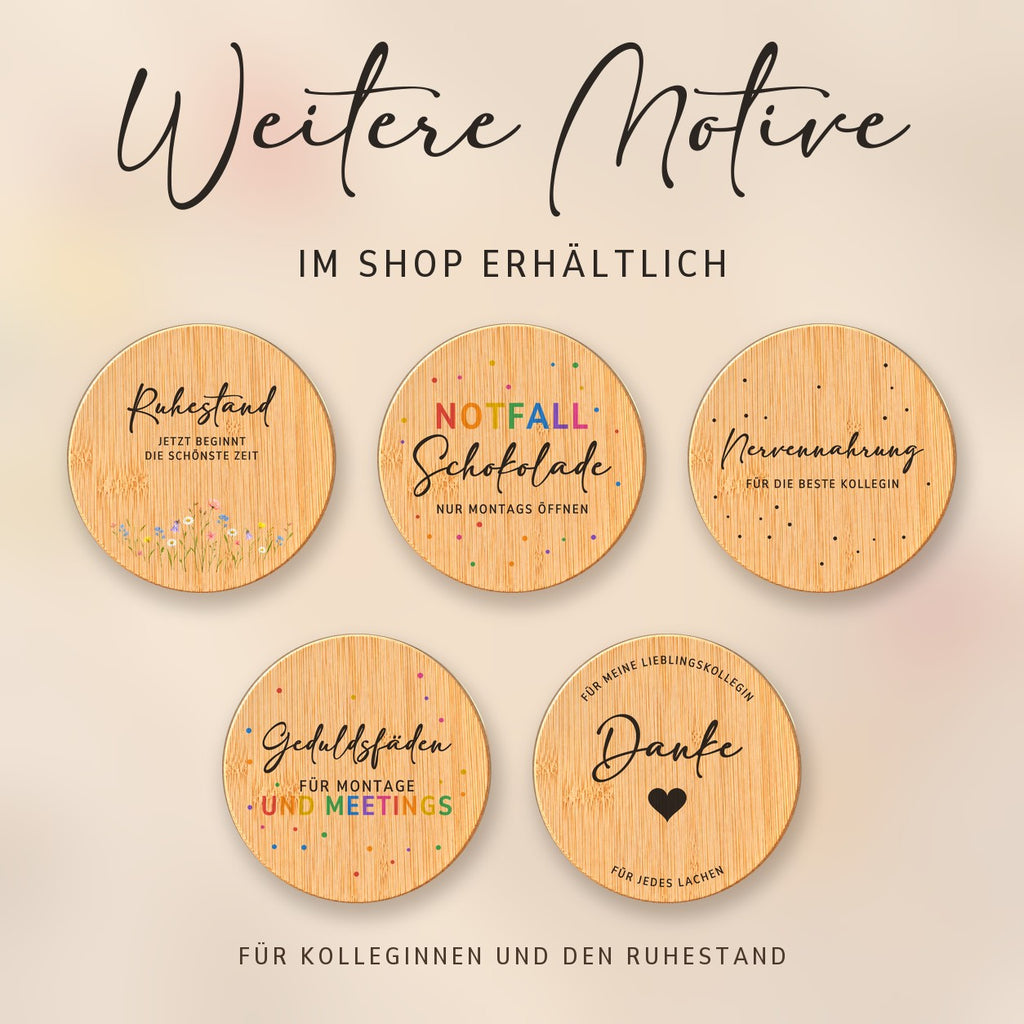 Weitere Spruch-Deckel für Kolleginnen und den Ruhestand bei RoxisKreativShop