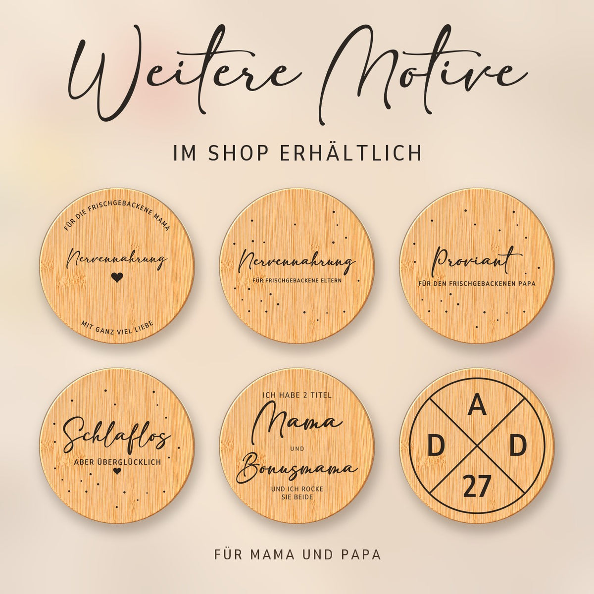 Weitere Spruch-Deckel für Mama und Papa bei RoxisKreativShop