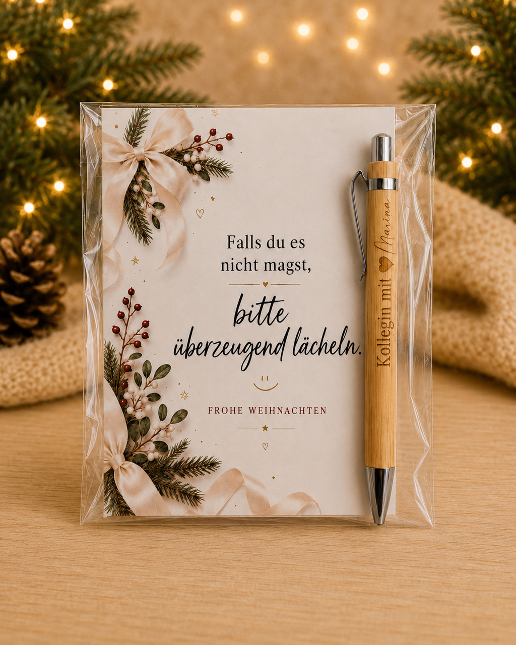 Witziges Wichtelgeschenk – personalisierter Kuli mit Weihnachtskarte