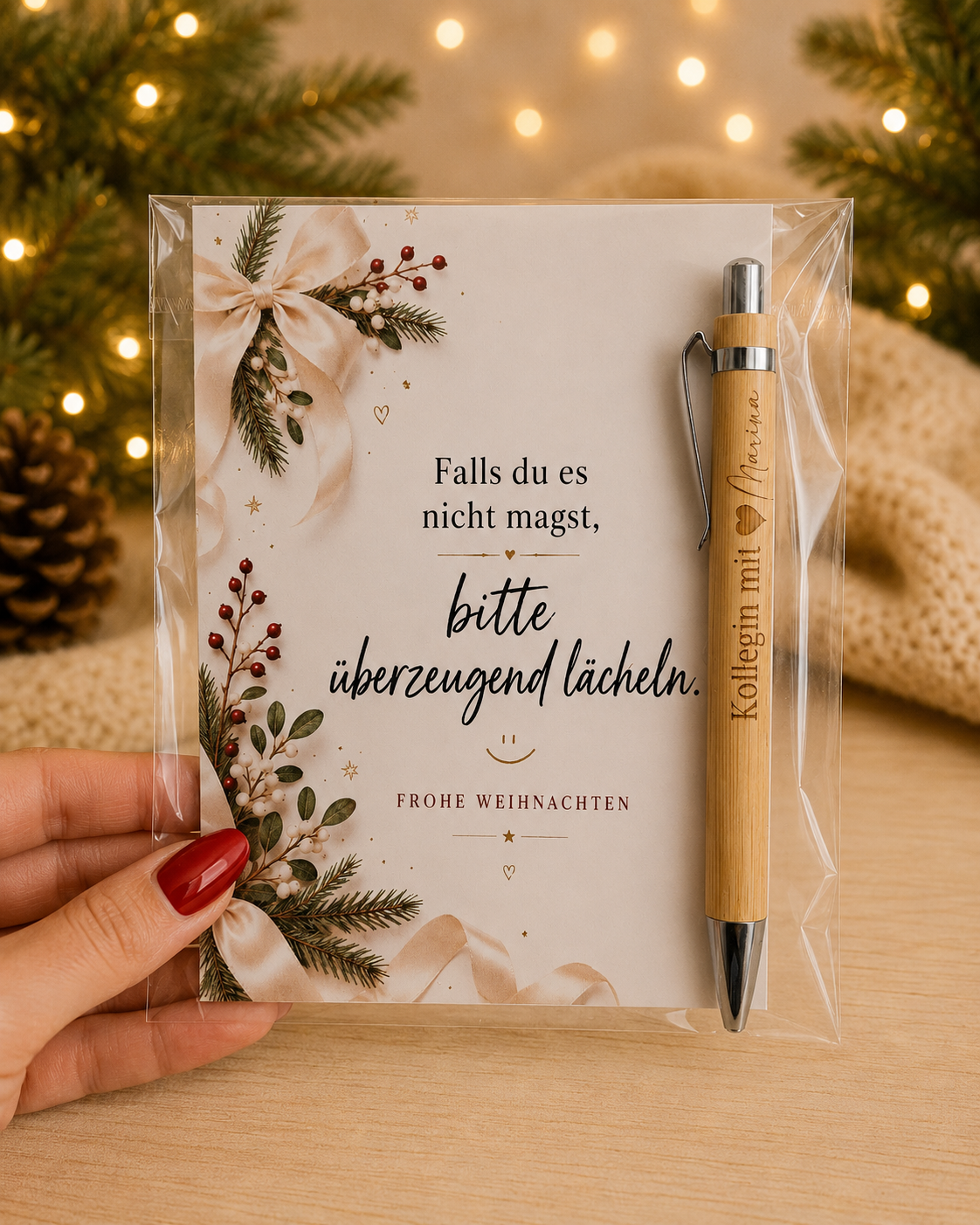 Witziges Wichtelgeschenk – personalisierter Kuli mit Weihnachtskarte