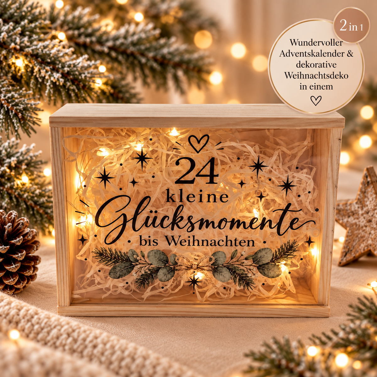 Wiederverwendbarer Adventskalender aus Holz Detailansicht