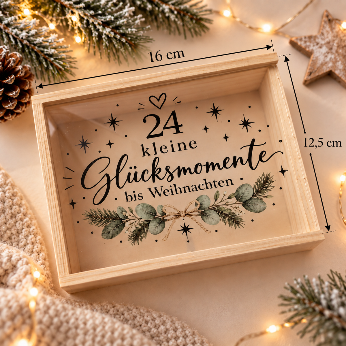 Adventskalender für Erwachsene Holzbox Seitenansicht