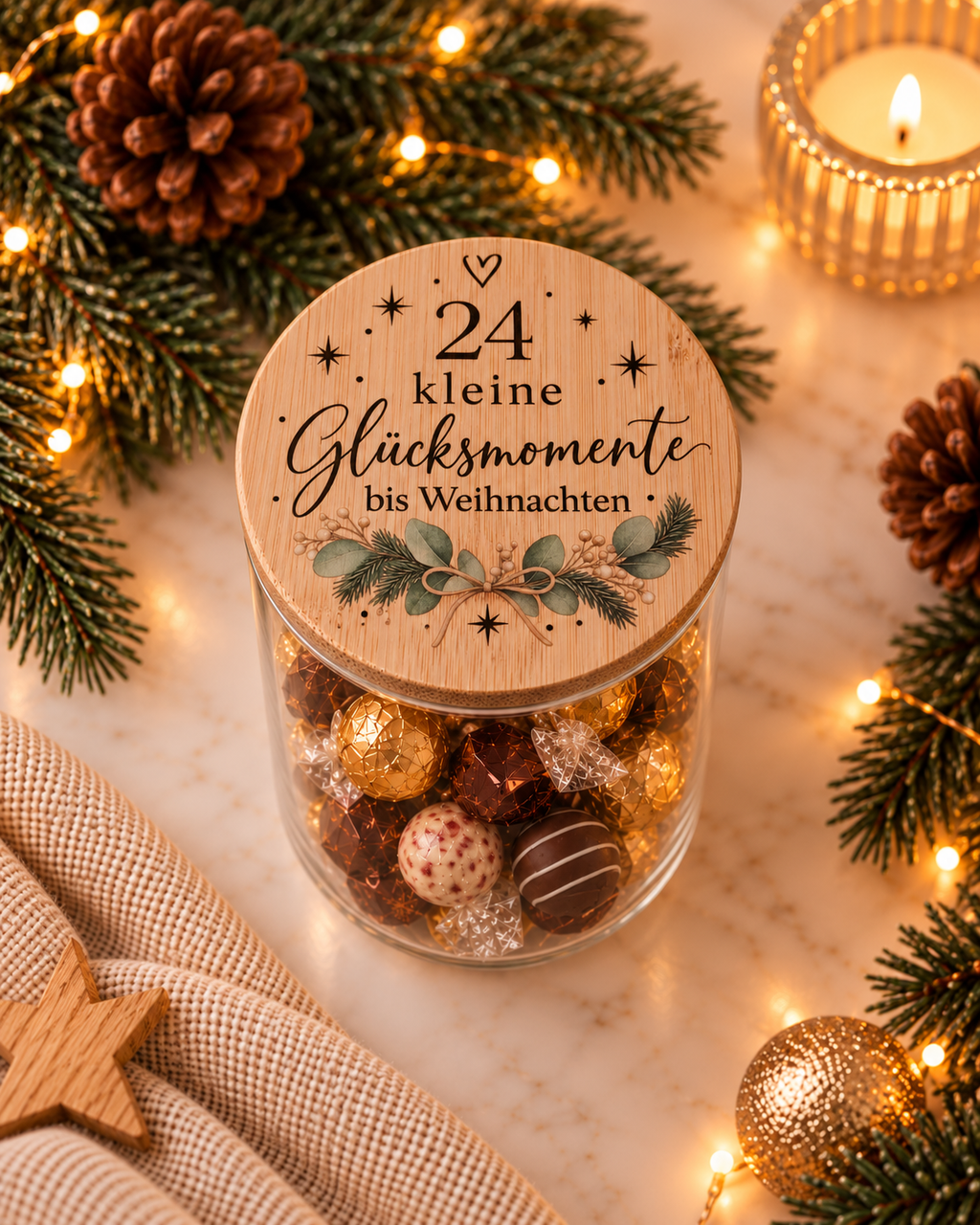 Adventskalender Glas Glücksmomente bunt