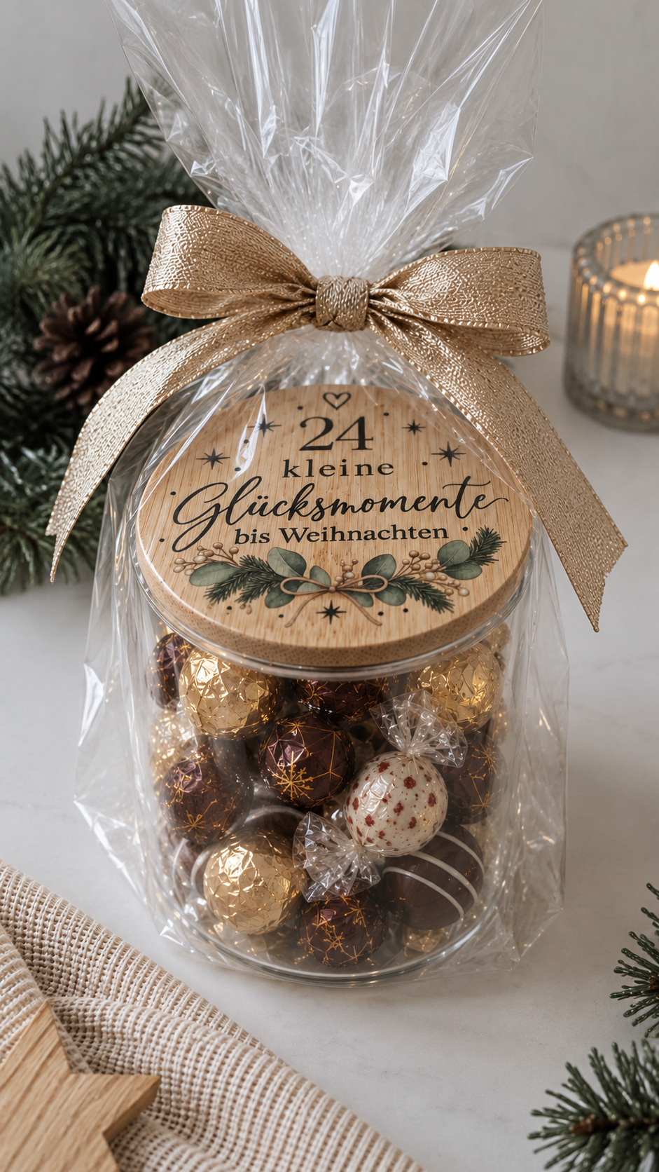 Holzdeckel mit weihnachtlichem Motiv