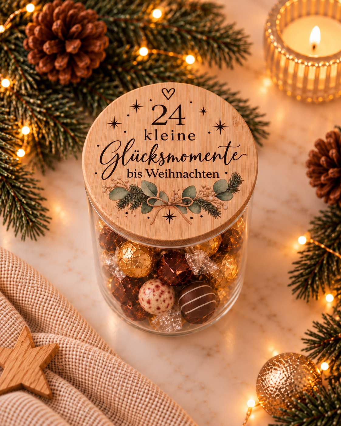 Adventskalender Glas Glücksmomente einfarbig