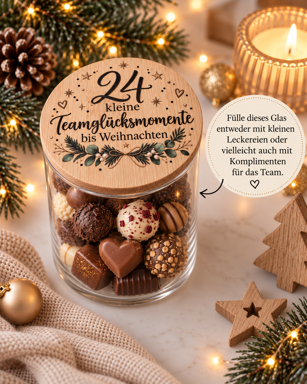 Adventskalender Glas für Teams zum Selbstbefüllen
