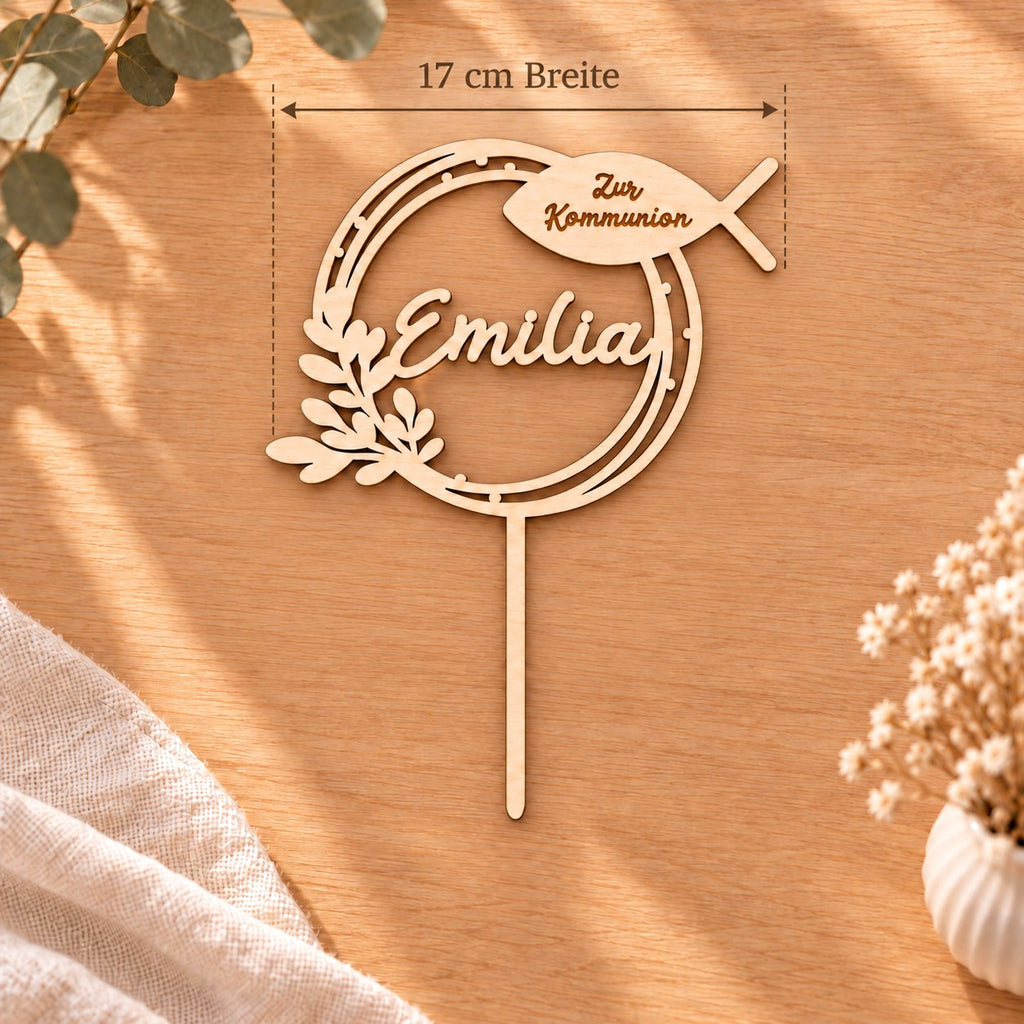 Caketopper Kommunion in 17 cm Breite mit Stiel