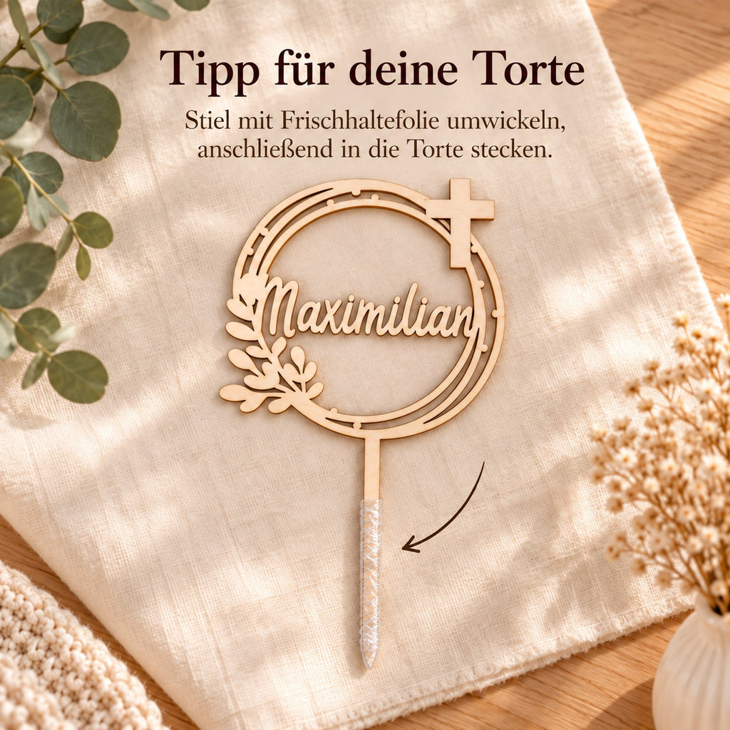 Tipp: Stiel des Caketoppers vor dem Einstecken mit Frischhaltefolie umwickeln