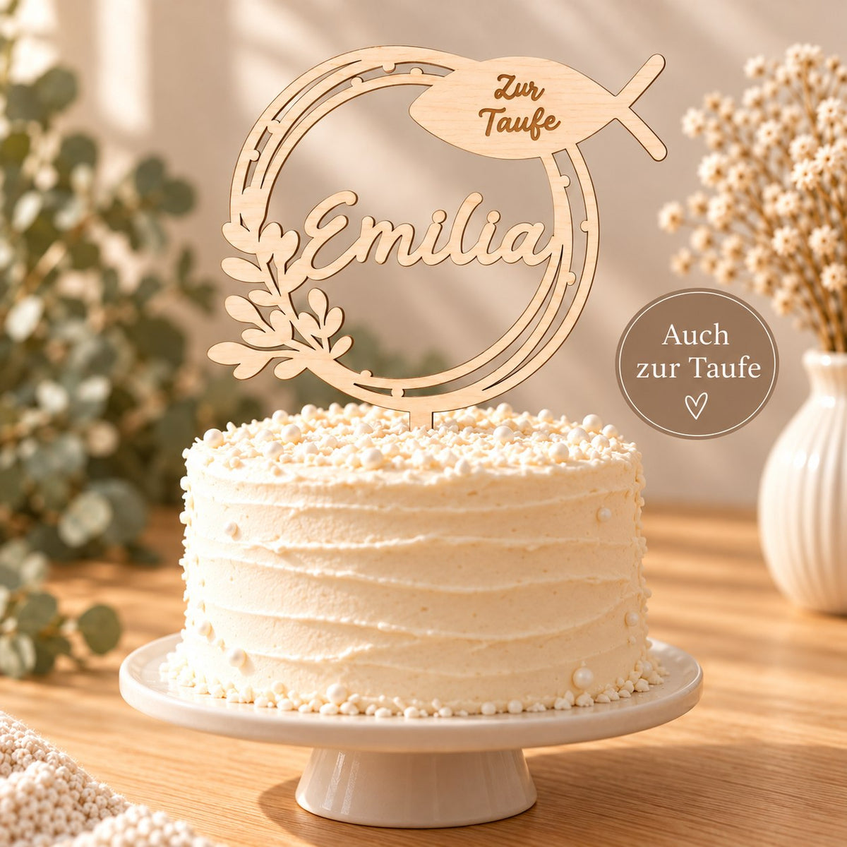 Tortendeko zur Taufe: Caketopper mit Namen und Schriftzug Zur Taufe
