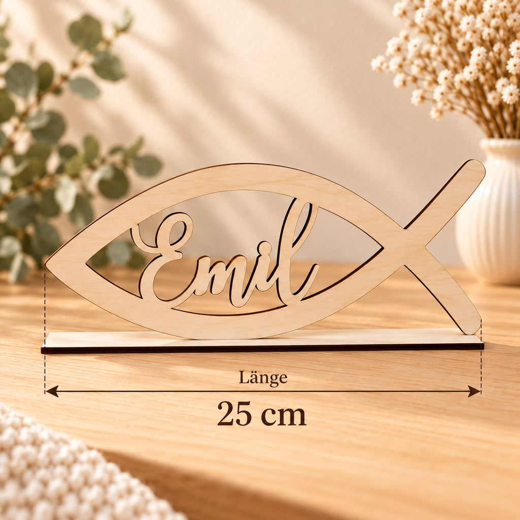 Fisch aus Holz, Länge 25 cm, als Taufdeko