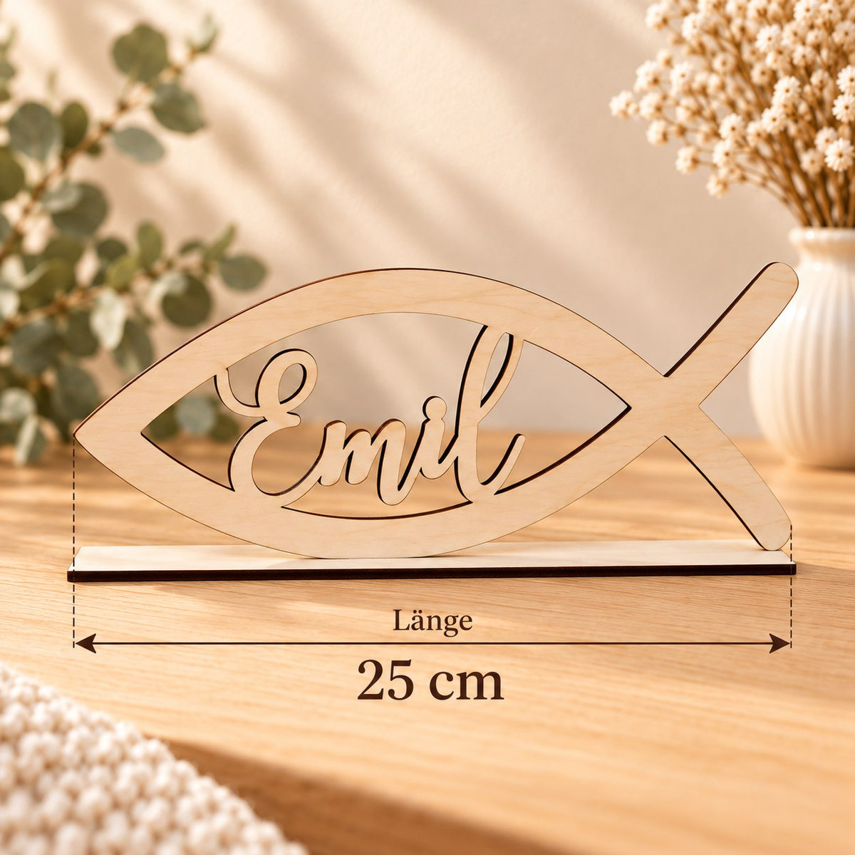 Fisch aus Holz, Länge 25 cm, als Taufdeko