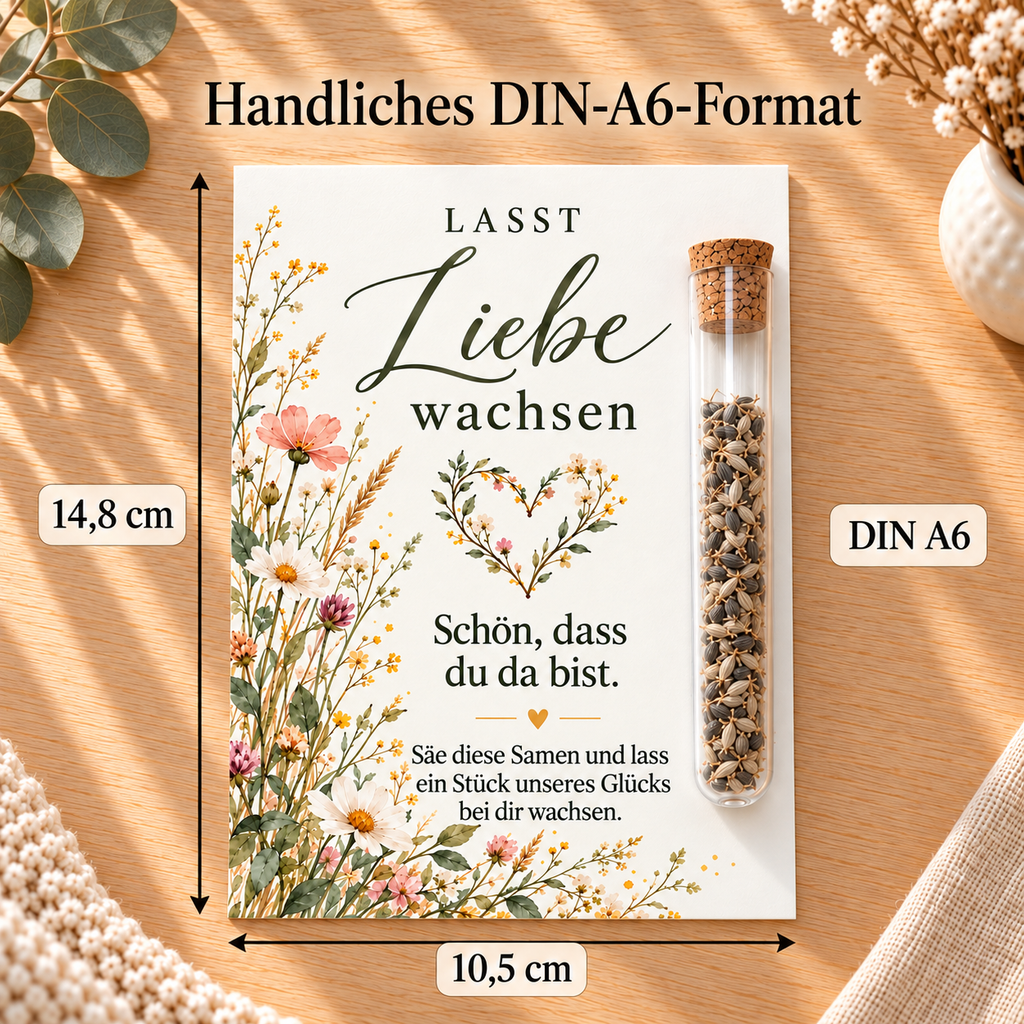 Gastgeschenk Hochzeit im DIN-A6-Format, 10,5 × 14,8 cm, Motiv Wildblumen