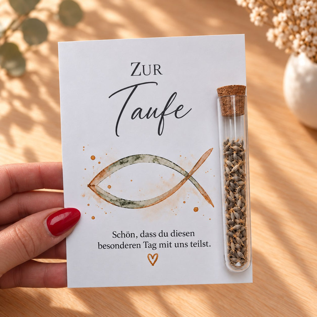 Gastgeschenk zur Taufe mit Fisch in der Hand