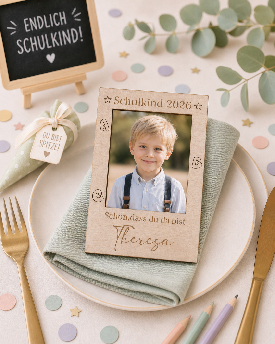 Gastgeschenke zur Einschulung aus Holz mit Foto – Produktbild 1