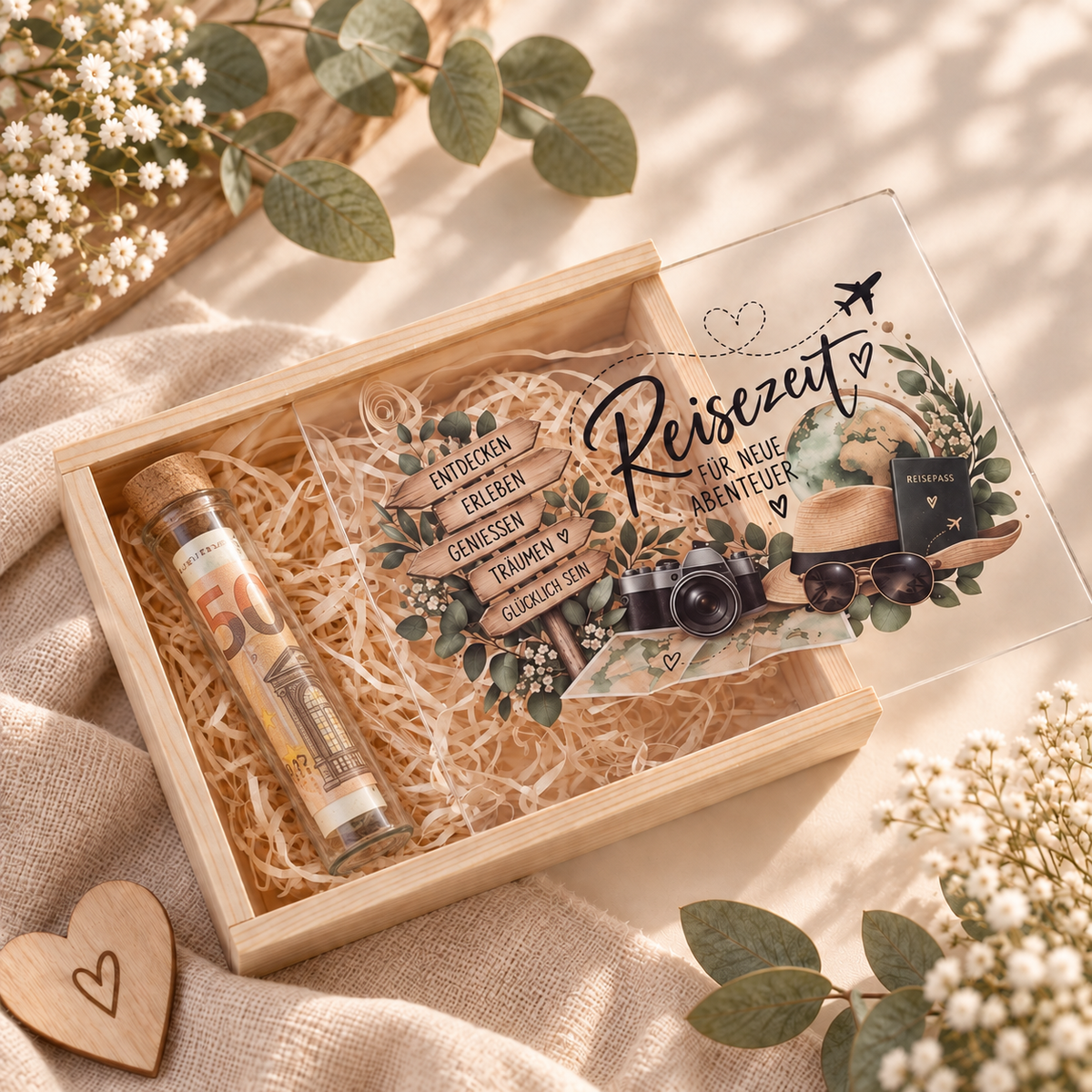 Urlaubsgeld originell verpacken mit Holzbox
