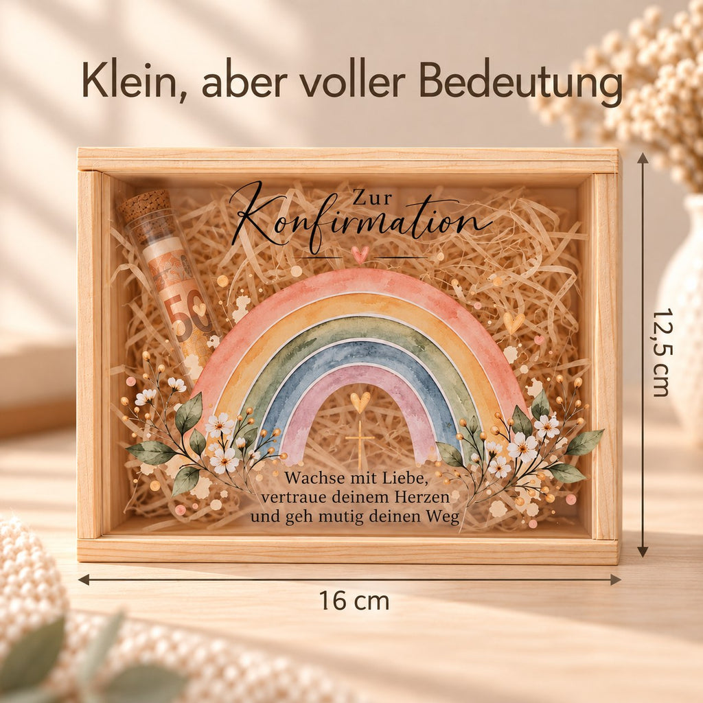 Holzbox zur Konfirmation, Maße ca. 16 × 12,5 cm