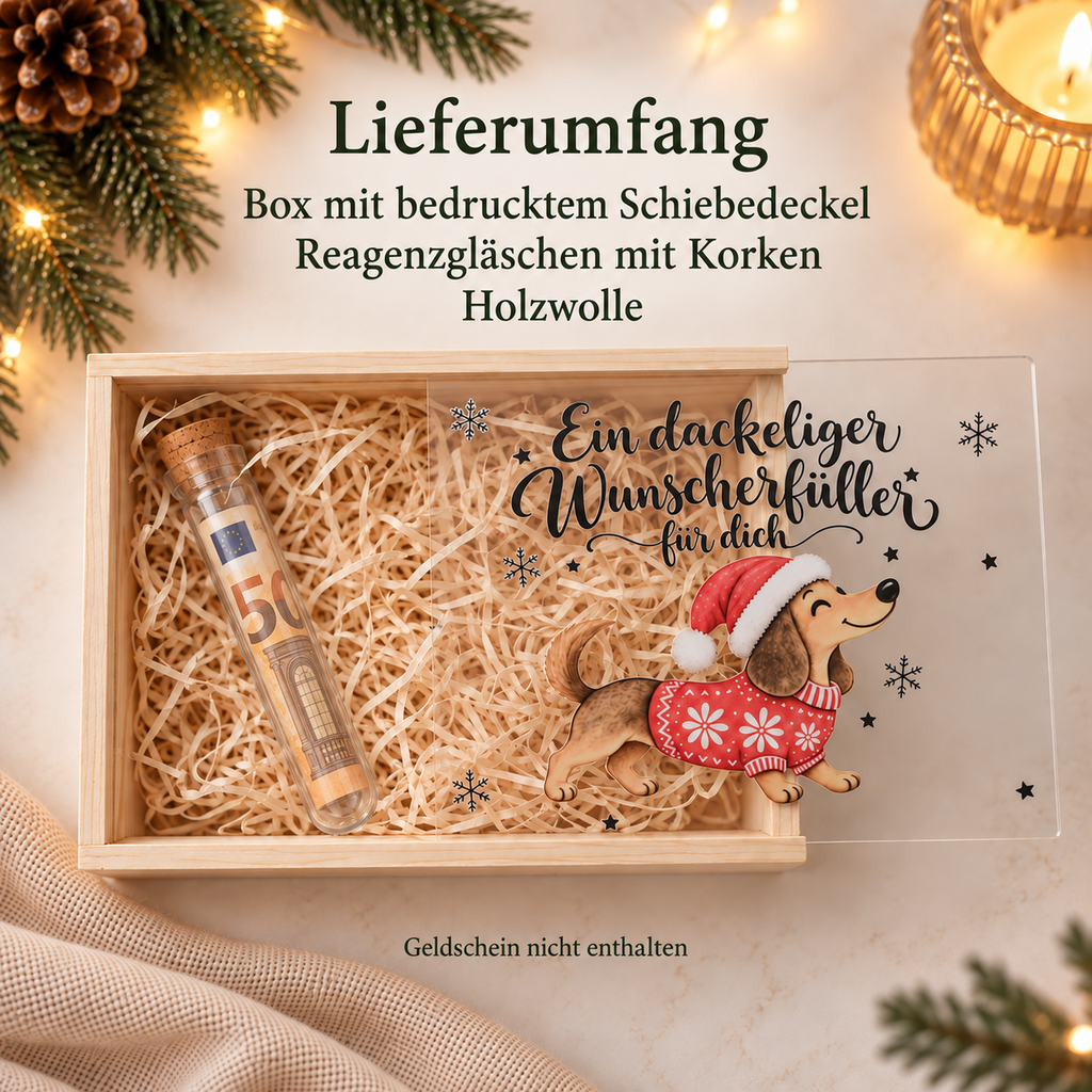 Dackel Geldgeschenk Holzbox Detailansicht