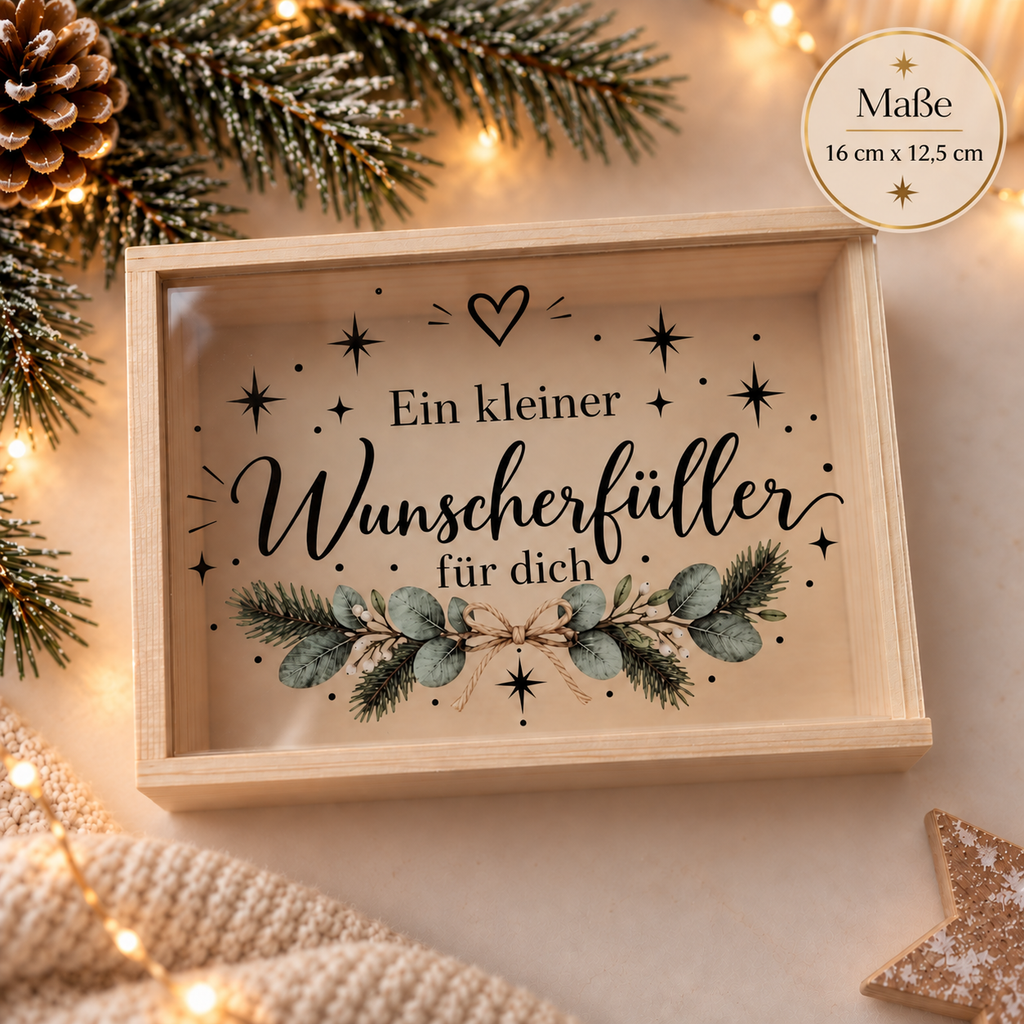 Weihnachtliche Geschenkbox aus Holz Seitenansicht