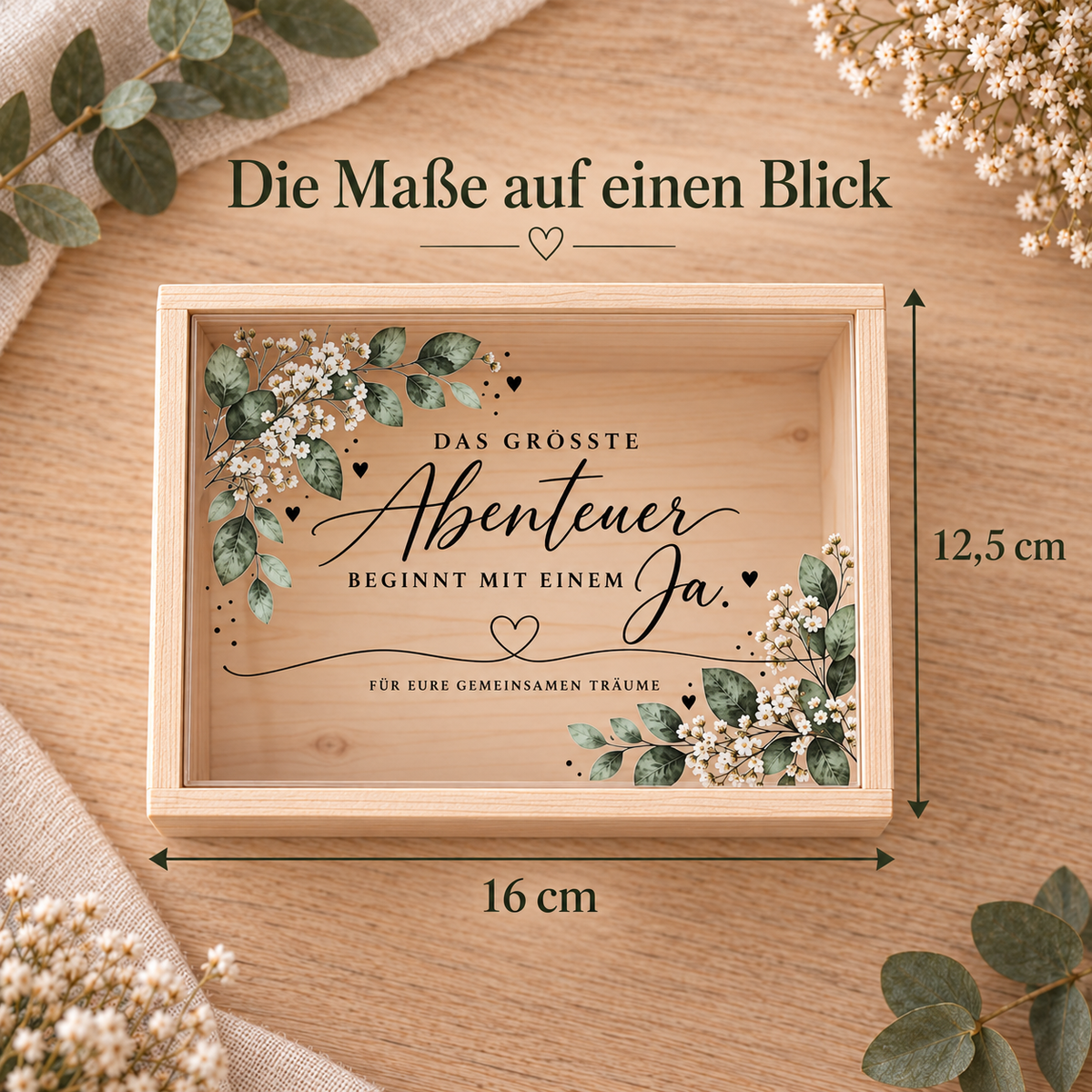Geldgeschenk Hochzeit Holzbox Detailansicht