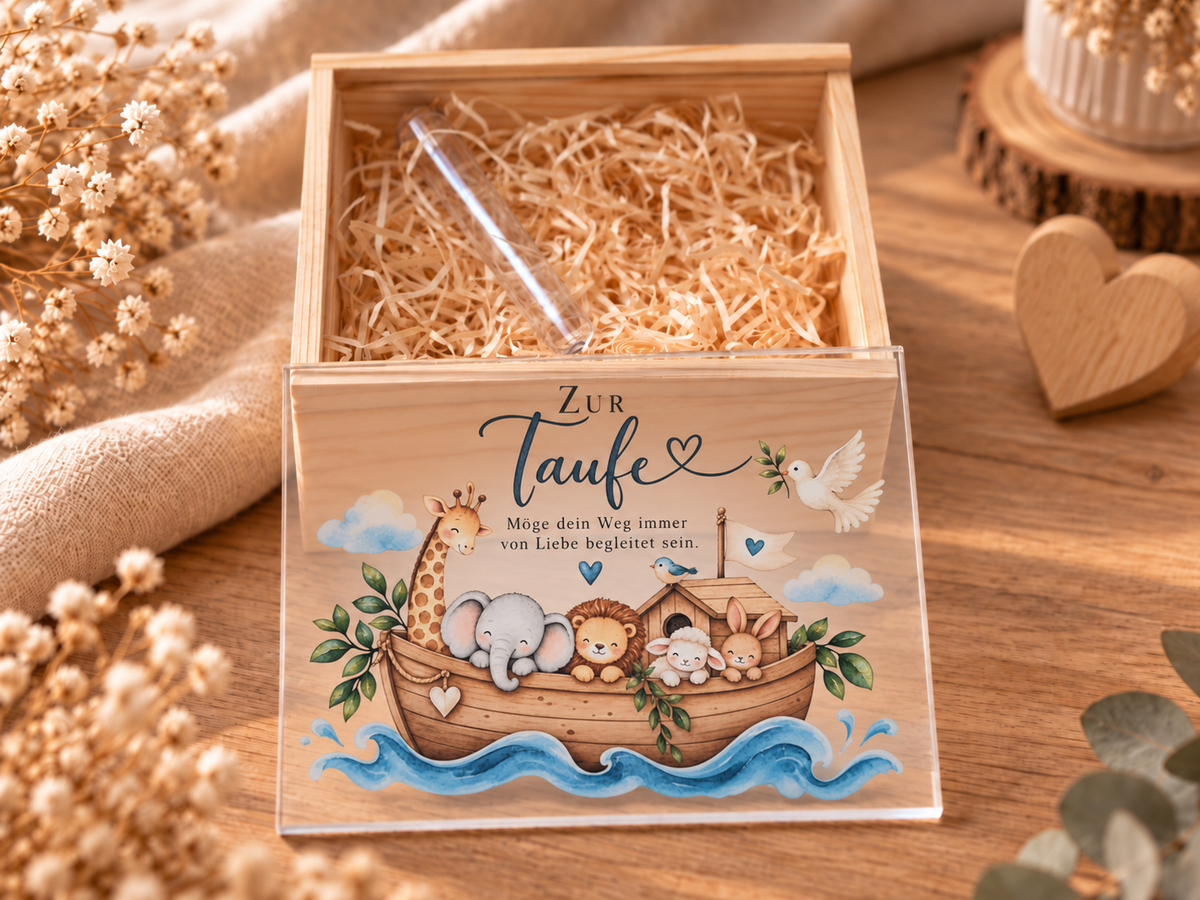Taufgeschenk Holzkiste Arche Noah Detail