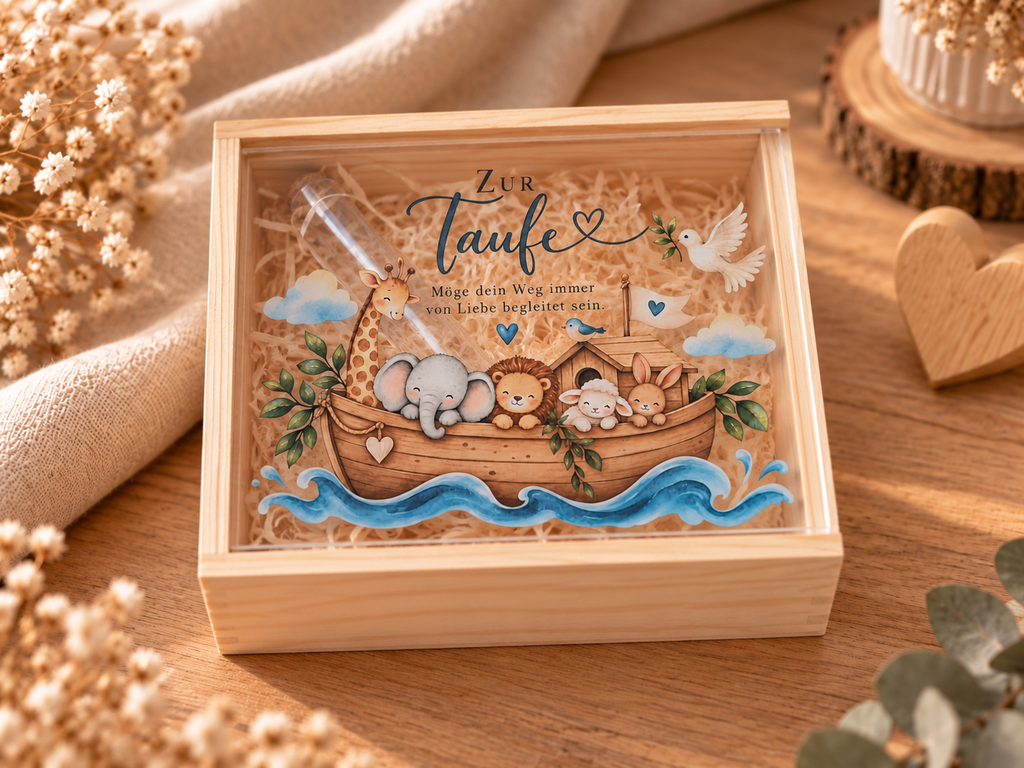 Holzkiste Arche Noah mit transparentem Schiebedeckel