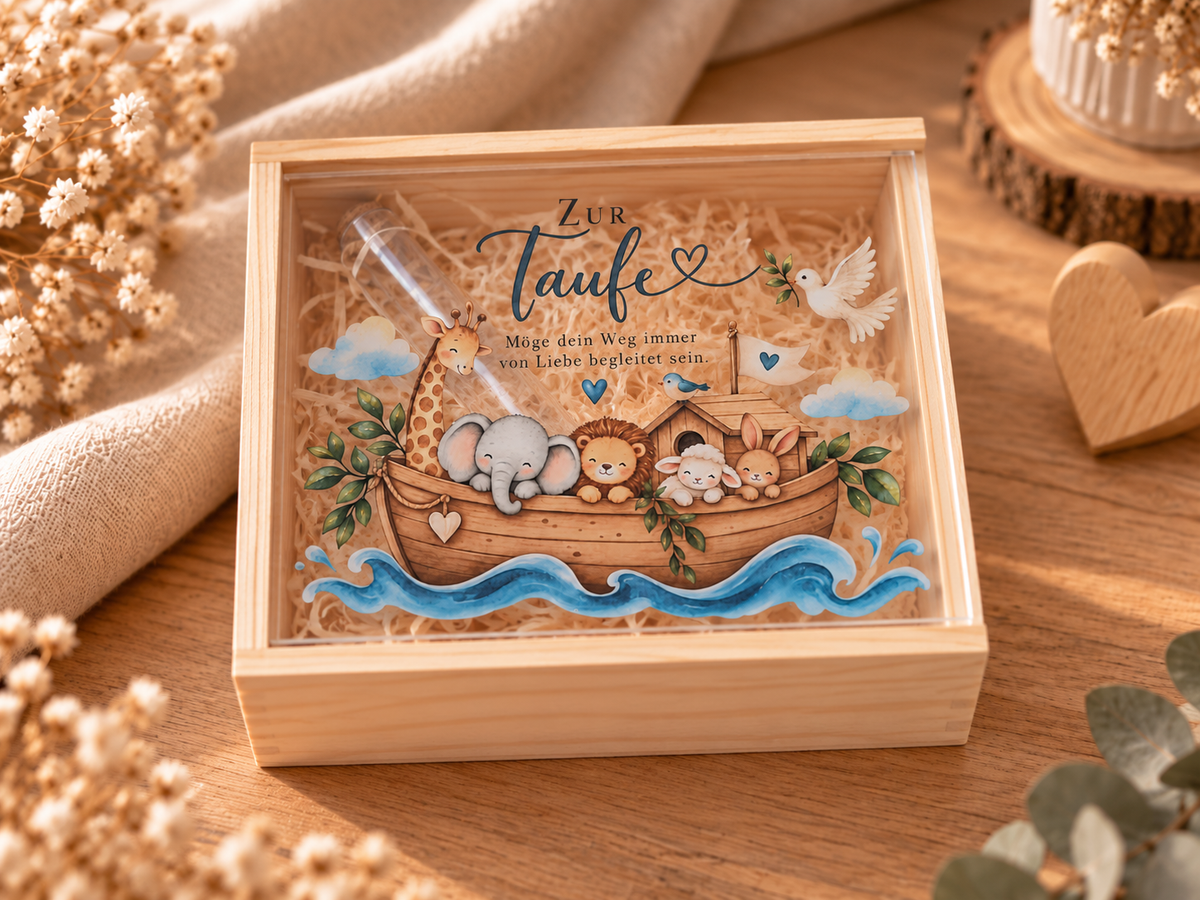 Holzkiste Arche Noah mit transparentem Schiebedeckel