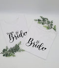 JGA Shirts „Team Bride“ und „Bride“ mit Diamantring in Weiß