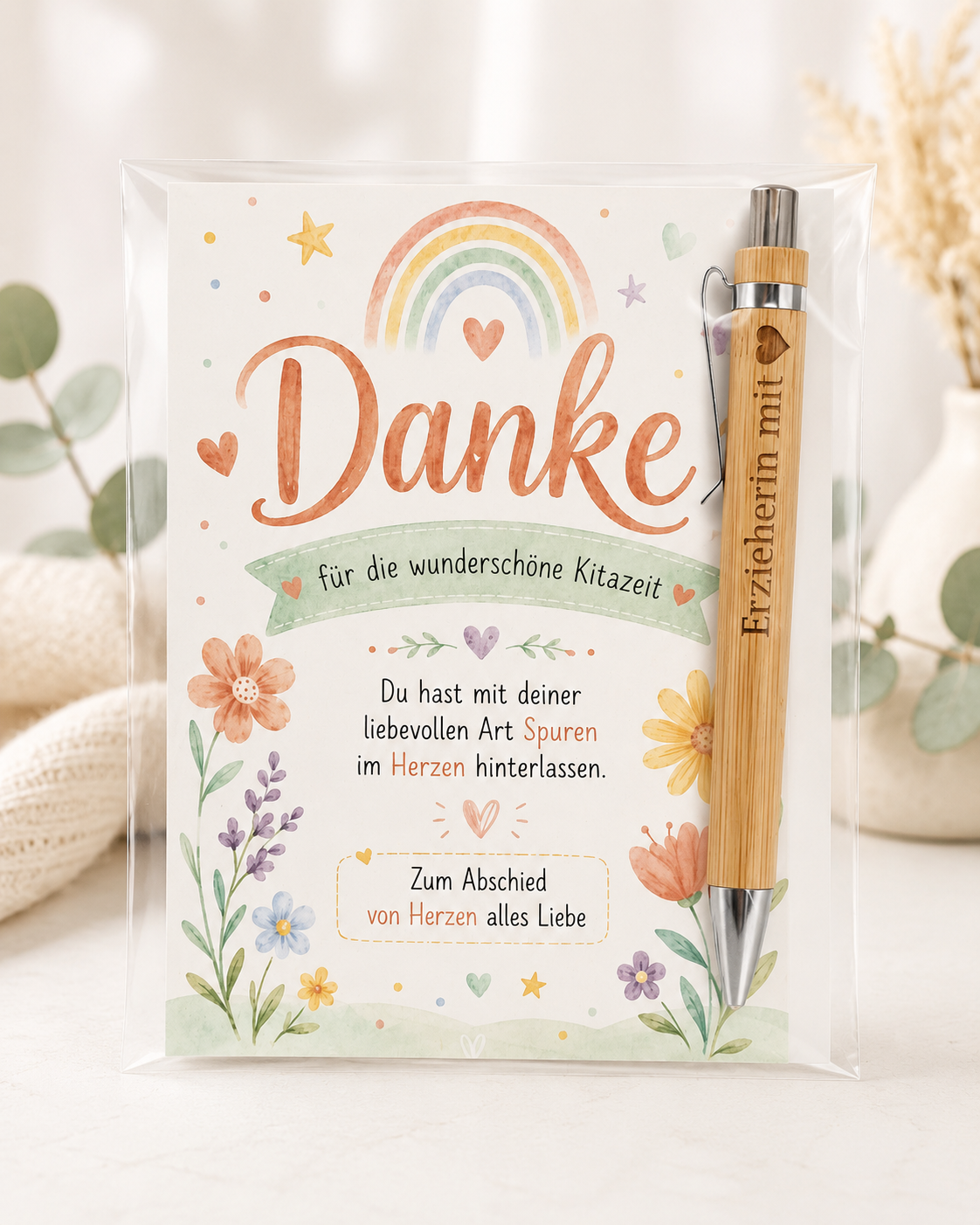 Karte mit personalisiertem Kugelschreiber für Erzieherin – Produktbild 1