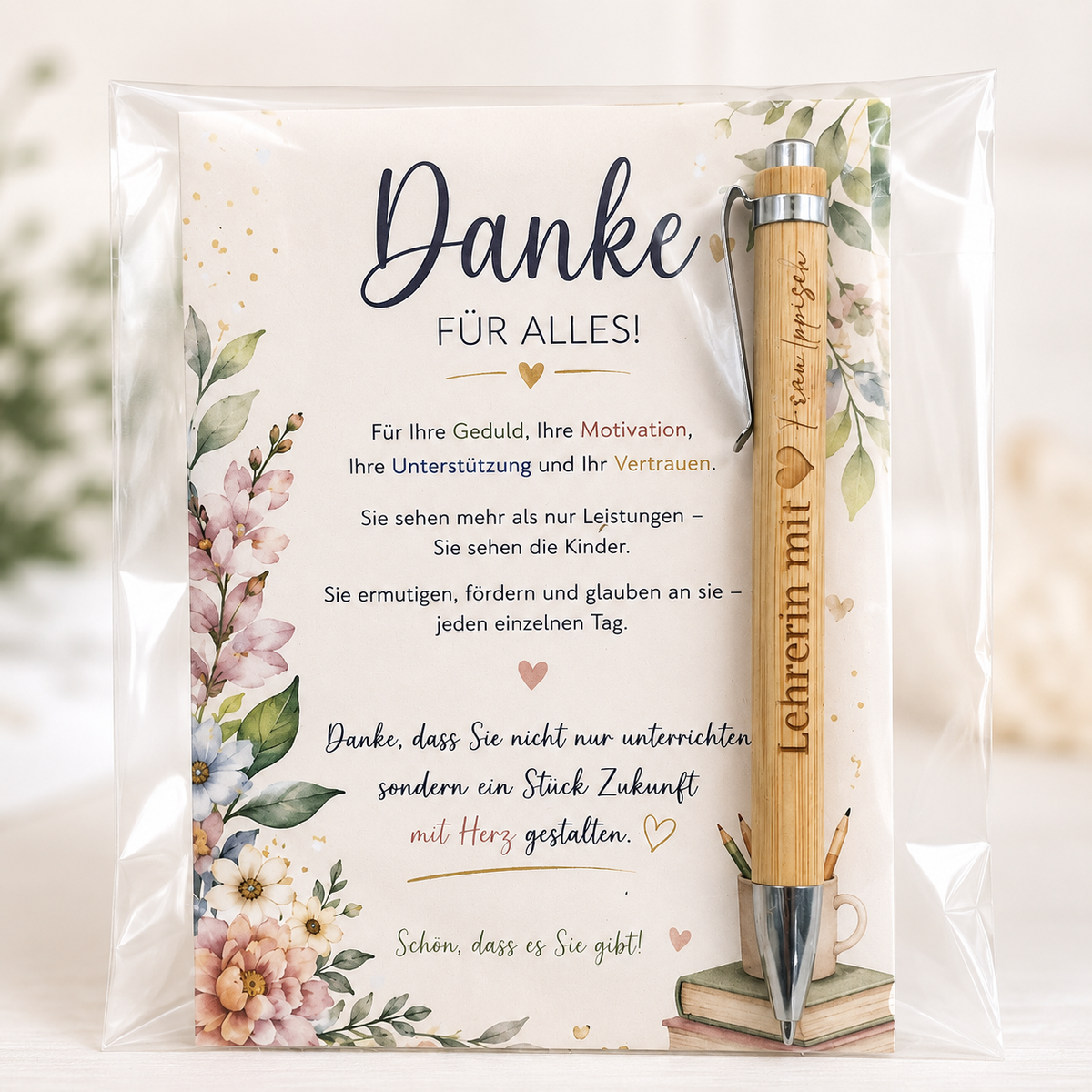 Karte mit personalisiertem Kugelschreiber für Lehrerin – Produktbild 1