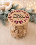 Keksdose Weihnachten mit Schleifenmotiv: Glas mit Holzdeckel Plätzchen-Notfallglas und Lebkuchen