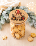 Gefüllte Keksdose Weihnachten aus Glas mit Wichtel-Holzdeckel „Oh du wundervolle Weihnachtszeit“