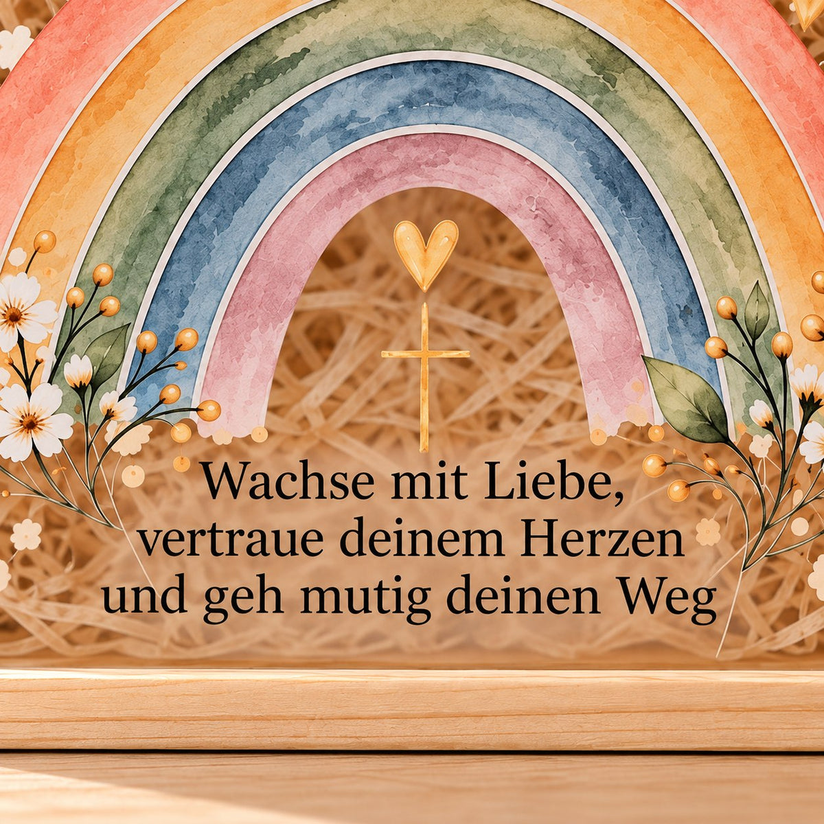 Konfirmation Geschenk im Detail: Regenbogen mit Kreuz und Spruch