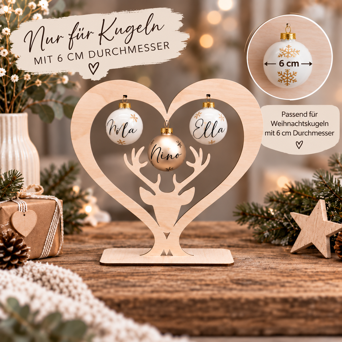 Kugelhalter Herz für Weihnachtskugeln mit 6 cm Durchmesser