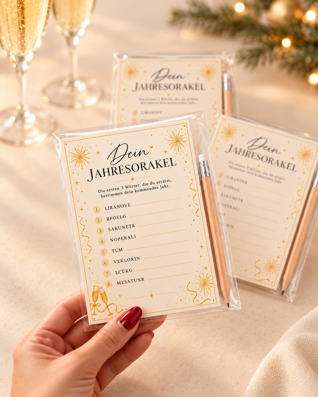 Silvesterspiel Jahresorakel auf dem Silvestertisch