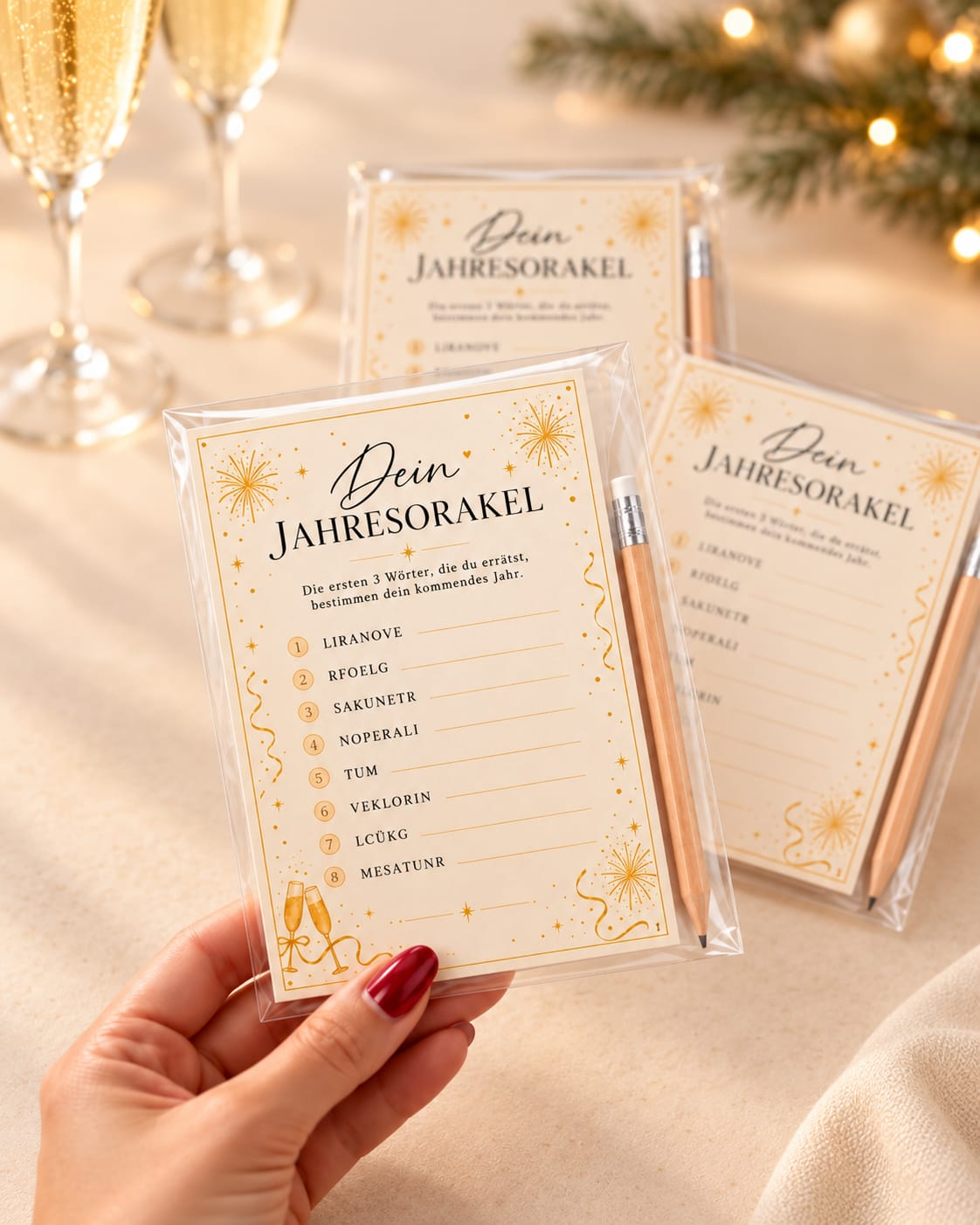 Silvesterspiel Jahresorakel auf dem Silvestertisch