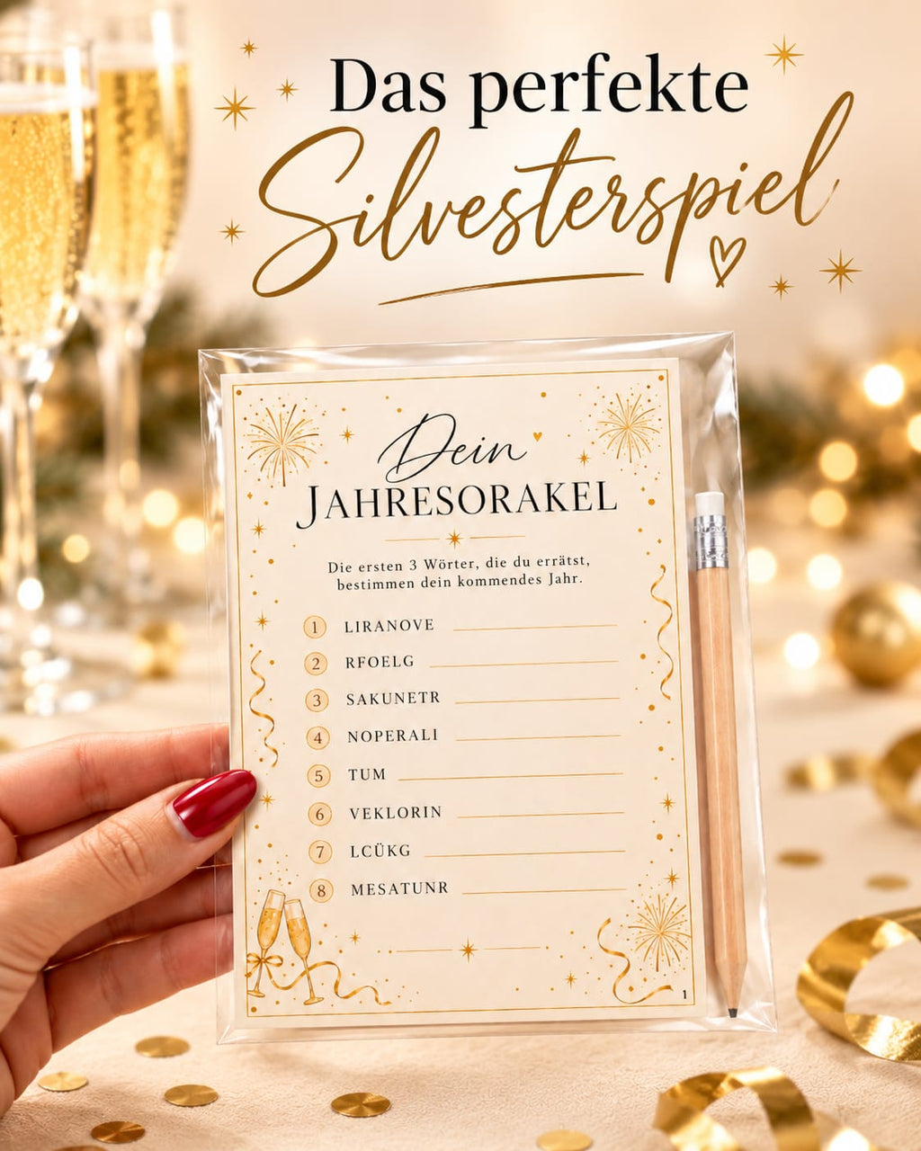 Mitbringsel Silvester: Jahresorakel-Karte mit Bleistift