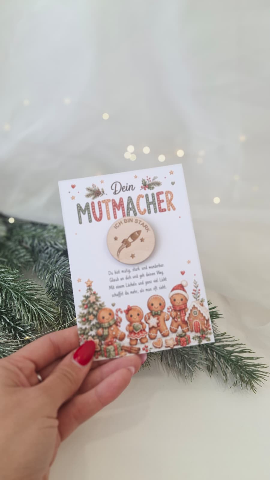 Mutmacher-Karte mit Stern-Holzchip als Adventskalender-Kleinigkeit für Kinder