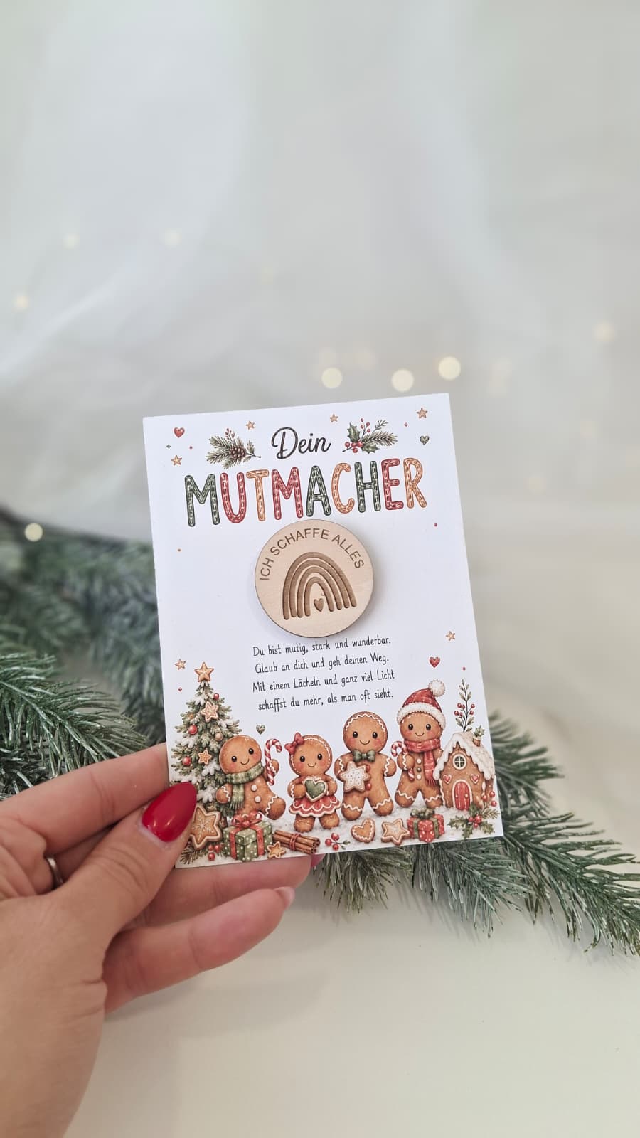 Mutmacher-Karte mit Raketen-Holzchip als Adventskalender-Kleinigkeit für Kinder