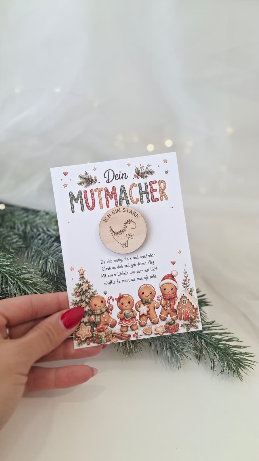 Mutmacher-Karte mit Regenbogen-Holzchip als Adventskalender-Kleinigkeit für Kinder