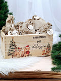 Personalisierte Adventskiste von Alessia mit Waldtiermotiv, Jutesäckchen und Zahlenanhängern